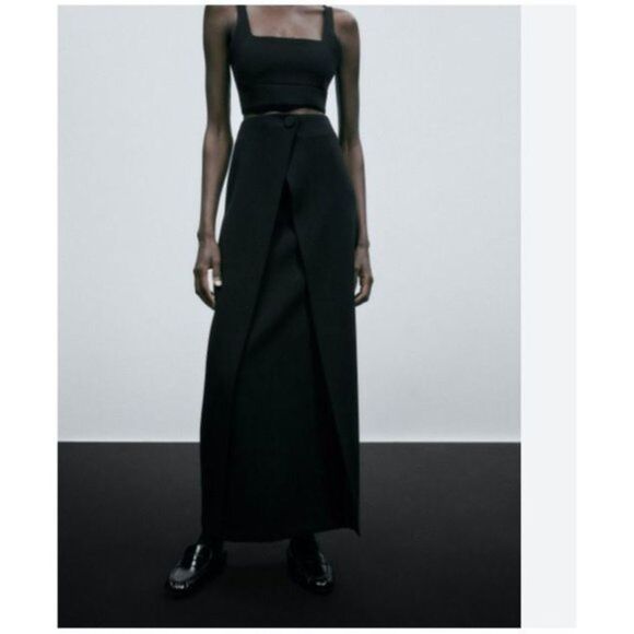 Black Massimo Dutti Pleat Front Long Maxi Skirt (NWT) - Picture 2 of 7